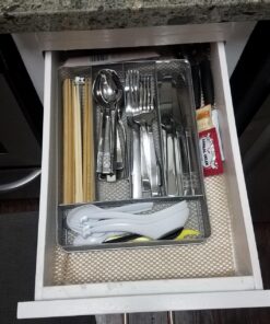 TQVAI Kitchen Drawer Organizer, Mesh Silverware Organizer, 5 Compartments Utensil Holder Cutlery Tray, Silver S 23 81N1oYnhUsL
