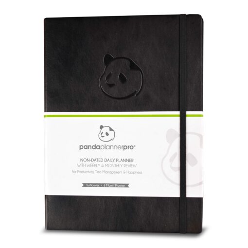 Panda Planner Pro - Best Daily Planner for Happiness & Productivity - 8.5 x 11" Softcover - Undated Day Planner - Guaranteed to Get You Organized - Gratitude & Goals 6 Month Journal (Black) Black