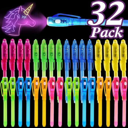 32 Pack Valentines Invisible Ink Pen with UV Black Light Secret Spy Pens Magic Disappearing Ink Markers School Supplies Kids Party Favors Valentines Gift for Boys Girls Classroom Exchange (2 Style) 32 Pack