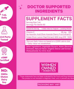 Pink Stork Liquid Folate: Whole-Food Vitamin B9 from Lemon Peels, Natural Folic Acid with Vitamin C, Liquid Prenatal Vitamins for Women, Pregnancy Must Haves, Women-Owned, 2 oz 17 81N6MaK92AL