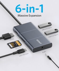 Alternative view of Anker USB C Hub, PowerExpand 6-in-1 Adapter, with 4K HDMI, 100W Power Delivery Port, 2 10 Gbps A Ports, SD Card Reader, and 3.5mm Audio, for MacBook Air, Pro, XPS, More