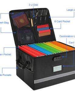 EXLIFBAG File Organizer, Fireproof File Box with Lids, Important Document Organizer Box with Lock, Portable File Folder Organizer with Handle Black 1 Layer 52 81N9vC5we8L
