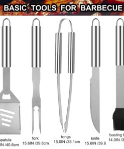 grilljoy 24PCS BBQ Grill Tools Set with Meat Thermometer and Injector - Extra Thick Stainless Steel Spatula, Fork& Tongs - Complete BBQ Accessories in Aluminum Case - Perfect Grill Gifts for Men SILVER 10 81NBddL dJL