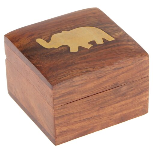 Brass Inlay Elephant Wooden Jewelry Box |Decorative Keepsake Box with Lid for Home Decor |Jewelry Holder Organizer, Necklace & Ring Storage | ShalinIndia Vintage Style Trinket Chest, Ideal for Women