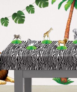 Beistle Zebra Print Tablecover, 54” x 108” – Plastic Table Cloth, Animal Print Tablecloth, Animal Safari Theme Decorations, Safari Table Cloth, Rectangular Table Cover, Zebra Stripe Decorations 17 81NBwSbdkS