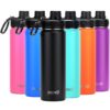 Drinco Stainless Steel Water Bottle Spout Lid Vacuum Insulated Double Wall Water Bottle Wide Mouth (40oz 32oz 22oz 18oz 14oz) Leak Proof Keep Cold Sport Camping Hiking (22 oz, 22oz Black) 22 oz 14 81NC1KmJ7HL