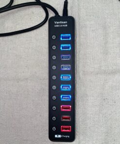vantisan Powered USB 3.0 hub, 11-Port USB Hub Splitter Extension 7 USB 3.0 Data Ports + 4 Smart Charging Ports with Separate LED On/Off Switches and 12V/3A Power Adapter for USB Devices. black 45 81NEaXPZHjL