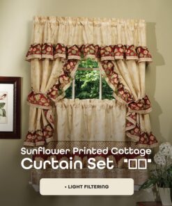 Alternative view of Printed Cottage Window Curtain Set - 57 Inch Width, 36 Inch Length - Sunflower - Light Filtering Polyester Drapes Include Tailored Valances, Ruffle Topper Pair of Tiebacks by Achim Home Decor 57x36