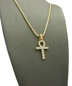 Fashion 21 Micro Pave Egyptian Ankh Cross Pendant 22 to 27 inches Various Chain Necklace Gold Tone 2mm 20" Box Chain 11 81NIHEjLOQL