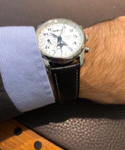 iStrap Leather Watch band -Alligator Grain Embossed Pattern Calfskin Replacement Strap-Stainless Steel Deployment Buckle with Push Buttons-Bracelet for Men Women-18mm 19mm 20mm 21mm 22mm 24mm Black/Tan Stitch-Silver 43 81NKilEt2kL