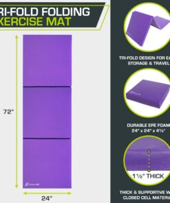 ProsourceFit Tri-Fold Folding Thick Exercise Mat 6’x2’ with Carrying Handles for Tumbling, MMA, Martial Arts, Gymnastics, Stretching, Core Workouts Purple 7 81NN 9VYF1L