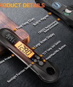 Meat Thermometer Digital, Meat Thermometers for Grilling and Cooking, Waterproof Instant Read Food Thermometer with Accurate Readings, Large LED Backlit Display and Foldable Probe for Kitchen & BBQ Black 29 81NN7SHCXGL