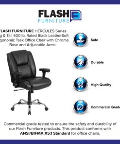Flash Furniture HERCULES Series Big & Tall 400 lb. Rated Black LeatherSoft Ergonomic Task Office Chair with Chrome Base and Adjustable Arms 1 25 81NNykS2 L