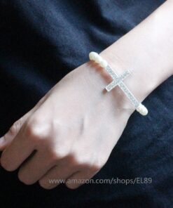 Alternative view of Emily lin Handmade Alloy Rhinestone White Bead Cross Stretch Bracelet 22 beads