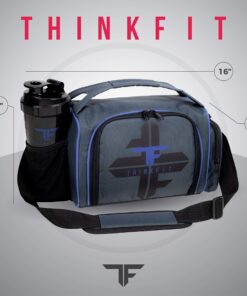 ThinkFit Insulated Meal Prep Lunch Box with 6 Food Portion Control Containers - BPA-Free, Reusable, Microwavable, Freezer Safe - With Shaker Cup, Pill Organizer, Shoulder Strap & Storage Pocket (Blue) Blue 40 81NRkC4GUaL