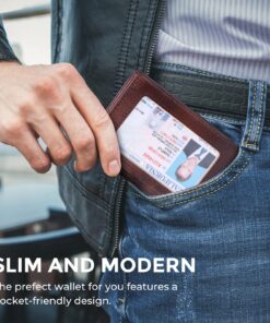 RFID Blocking Front Pocket Slim Leather Bifold Wallet Credit Card Case Holder ID Window small Coffee 15 81NZdYHXX2L