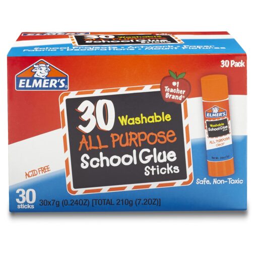 Elmer's All Purpose School Glue Sticks, Washable, 7 Gram, 30 Count Standard Stick