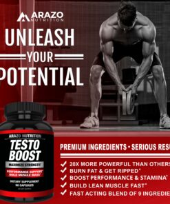 Arazo Nutrition TestoBoost Test Booster Supplement - Potent & Natural Herbal Pills - Boost Muscle Growth - Tribulus, Horny Goat Weed, Hawthorn, Zinc, Minerals 27 81NdzxtX0QL 4