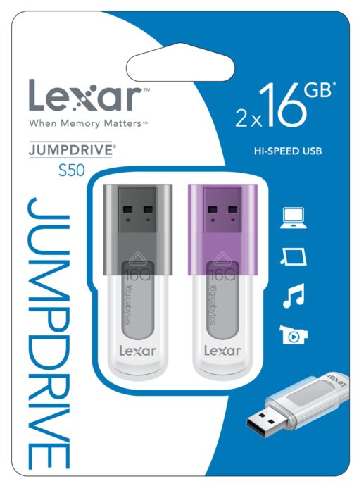 Lexar 16GB JumpDrive S50 USB 2.0 Flash Drive - 2 Pack