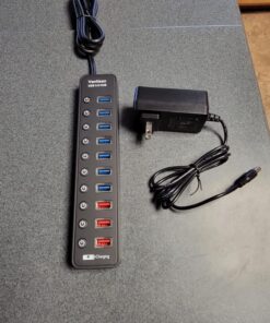 vantisan Powered USB 3.0 hub, 11-Port USB Hub Splitter Extension 7 USB 3.0 Data Ports + 4 Smart Charging Ports with Separate LED On/Off Switches and 12V/3A Power Adapter for USB Devices. black 49 81NfWtkHL