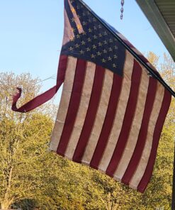 ANLEY Vintage Style Tea Stained American US Flag 3x5 Foot Nylon - Embroidered Stars and Sewn Stripes - 4 Rows of Lock Stitching - Antiqued USA Banner Flags with Brass Grommets 3 X 5 Ft 32 81NfhyPrbTL