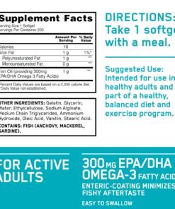 Alternative view of Optimum Nutrition Omega 3 Fish Oil, 300MG, Brain Support Supplement, 200 Softgels (Packaging May Vary) 200 Count (Pack of 1)