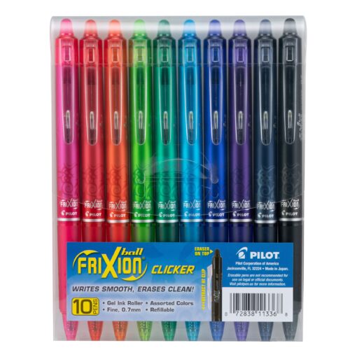 Pilot, FriXion Clicker Erasable Gel Pens, Fine Point 0.7 mm, Pack of 10, Assorted Colors 10 Count (Pack of 1)