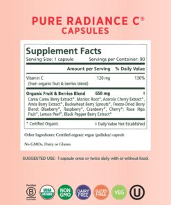 PURE SYNERGY Pure Radiance C | Organic Vitamin C Capsules | 100% Natural, Whole Food, Non-GMO Supplement with Camu Camu Extract | for Immune and Collagen Support (90 Capsules) 23 81NjXFWjSOL