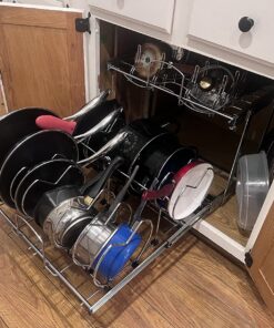 Rev-A-Shelf 2-Tier Kitchen Cabinet Pull Out 21" Cabinet Organizer for Pots, Pans, and Lid Cookware, Adjustable Heavy Duty Wire, Chrome, 5CW2-2122-CR 21 in. 37 81NoubjQzVL