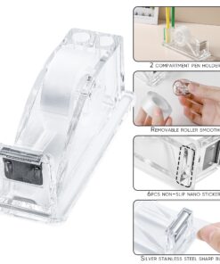 2-Piece Acrylic Tape Dispenser Desk Set - Durable, Stylish, and Versatile for Home, Office, or School - Fits Standard, Large, and Extra Large Tape Rolls - Desktop Convenience for Easy Organizing transparent 33 81Np6uLLh9L