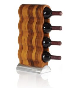 nambe Curvo Wine Rack | Wooden Wine Rack for Countertop | Wine Bottle Stand for Home Décor | Made of Acacia wood and Silver Alloy | Designed by Steve Cozzolino Brown/Silver 9 81Nv5vuw8L