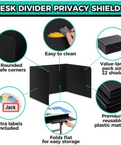 22-Pack Desk Dividers for Students - Durable & Waterproof Plastic Study Carrel Divider, Classroom Folders Teacher Supplies, Easy-to-Clean Plastic Privacy Shield Folder Boards for Student Desks, Black 22 13 81NvOgCwwOL
