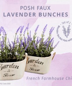 Alternative view of Butterfly Craze Artificial Lavender Plants in Rustic Wooden Planters - Lifelike, Stunning Faux Silk Purple Flowers Perfect for Elevating Your Patio, Home Décor, or Office (Set of Two), White Pots