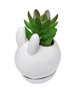 MyGift Mini Ceramic Bunny Planter, Decorative Rabbit Design White Small Flower Pot Succulent Planter with Detached Saucer 17 81NxoxDOayL