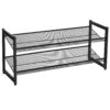 SONGMICS Shoe Rack, 2-Tier Stackable Shoe Storage Shelf, Flat or Angled Shoe Organizer, Metal Shoe Tower Stand for Closet Entryway, Black