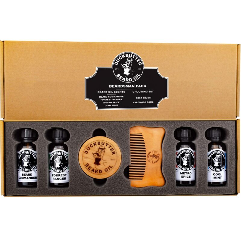 DUCKBUTTER Duck Butter Beard Oil Beardsman Pack - 4 Scents with Brush & Comb Gift Set