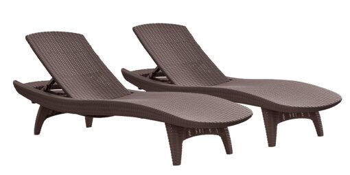 Keter Set of 2 Pacific Sun Lounge Chair Outdoor Chaise Pool Chairs with Resin Rattan Look and Adjustable Back Harvest Brown