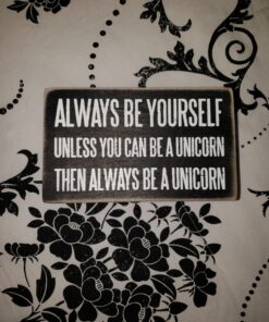 Primitives by Kathy Chevron Trimmed Box Sign,Wood, Paper, 3" x 5", Be A Unicorn 1 26 81O7OQWiHBL