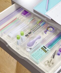 STORi SimpleSort 6-Piece Stackable Clear Drawer Organizer Set | 12" x 3" x 2" Rectangle Trays | Narrow Makeup Vanity Storage Bins and Office Desk Drawer Dividers | Made in USA 12x3x2" (Set of 6) 24 81O9CnSBDEL