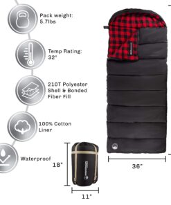 Alternative view of XL Sleeping Bag - 32F Comfort Rated 3-Season Envelope-Style Sleep Bag with Hood for Backpacking, Hiking, and Camping by Wakeman Black, Red Plaid