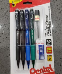 Pentel Twist-Erase Express Mechanical Pencil, 0.5mm, Assorted Barrel Colors (QE415LZBP4), 4 pack 4 Count (Pack of 1) 18 81OFCGqDo9L