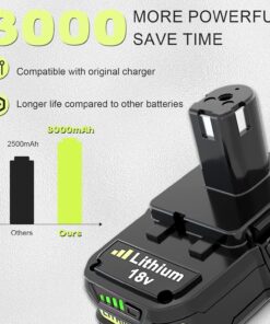 2-Pack 3000mAh 18V P102 P108 Li-ion Replacement Battery for Ryobi 18 Volt Battery Lithium-ion Plus Battery Max P102 P108 P103 P105 P107 P109 P104 Compatible with Ryobi 18Volt Power Cordless Tools 1 Count (Pack of 2) 15 81OHdTQ808L