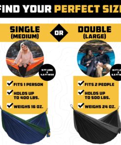 Alternative view of Wise Owl Outfitters Camping Hammock - Camping Essentials & Camping Gifts, Portable Hammock Single or Double Hammock for Outdoor, Indoor w/Hammock Straps Black & Grey Medium
