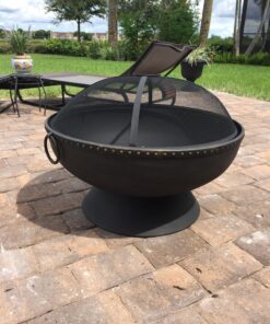 Sunnydaze 30-Inch Fire Pit Bowl with Spark Screen, Fireplace Poker, and Metal Grate - Black High-Temperature Paint Finish 31 81OJVvTQSpL
