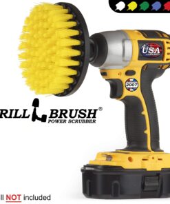 5 Inch Diameter Drill Powered Scrub Brush with Quarter Inch Quick Change Shaft - Drill Brush Attachment Yellow 25 81OKTJcG13L