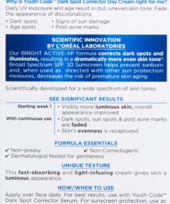 Dark Spot Corrector Face Moisturizer with SPF 30 for Even Skin Tone by L’Oreal Paris, Youth Code Anti-Aging Day Cream, Non-greasy, 1.7 oz. 1.7 Ounce (Pack of 1) 21 81ONzUey aL