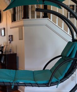 Best Choice Products Outdoor Hanging Curved Steel Chaise Lounge Chair Swing w/Built-in Pillow and Removable Canopy - Teal 47 81OO8CLntL