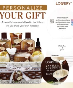 Bath and Body Gift Basket For Women and Men – 9 Piece Set of Vanilla Coconut Home Spa Set, Includes Fragrant Lotions, Extra Large Bath Bombs, Coconut Oil, Luxurious Bath Towel & More 37 81OPG 2pXRL