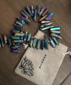 SUNYIK Rainbow Aura Titanium Coated Crystal Points Quartz Polished Sticks Spikes Point Beads 15 inch Strand Drilled 0.5"-1.6" #3-Rainbow(Polished) 15 81OSG3k48jL