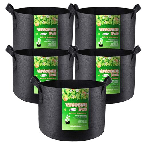 VIVOSUN 5-Pack 5 Gallon Grow Bags Heavy Duty 300G Thickened Nonwoven Plant Fabric Pots with Handles Black 5 Gallons